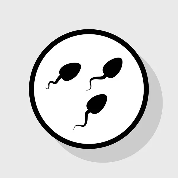 Signo de espermatozoides ilustración. Vector. Icono plano negro en círculo blanco con sombra en fondo gris . — Archivo Imágenes Vectoriales