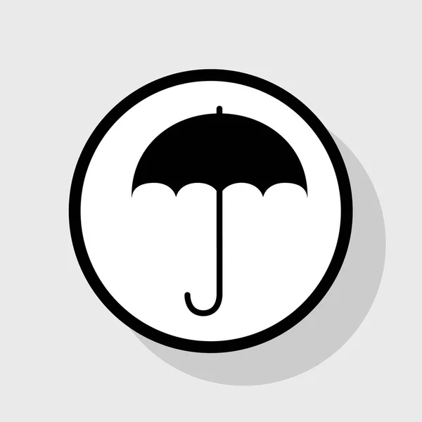 Parapluie signe icône. Symbole de protection pluie. Style design plat. Vecteur. Icône noire plate en cercle blanc avec ombre sur fond gris . — Image vectorielle