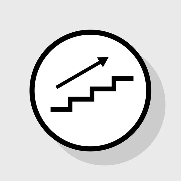 Escalera con flecha. Vector. Icono plano negro en círculo blanco con sombra en fondo gris . — Vector de stock