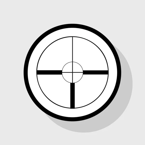 Illustrazione del segno visivo. Vettore. Icona nera piatta in cerchio bianco con ombra su sfondo grigio . — Vettoriale Stock