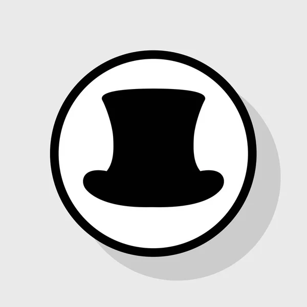 Señal de sombrero de copa. Vector. Icono plano negro en círculo blanco con sombra en fondo gris . — Vector de stock