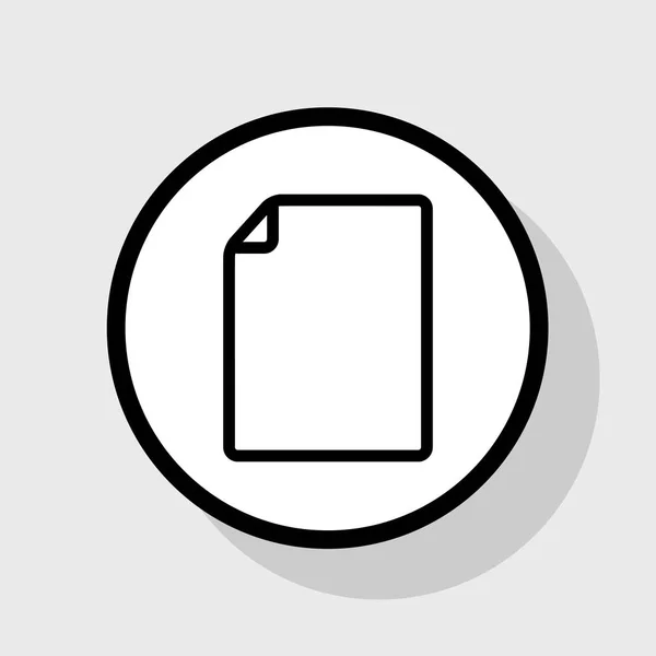 Illustration verticale du signe du document. Vecteur. Icône noire plate en cercle blanc avec ombre sur fond gris . — Image vectorielle