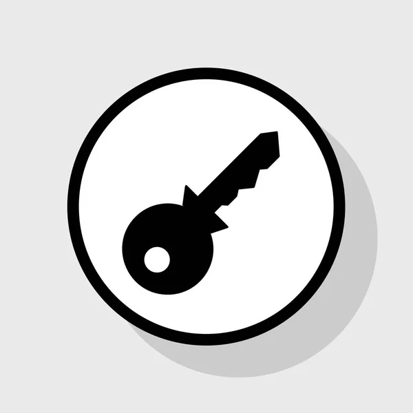 Schlüsselschild-Illustration. Vektor. flaches schwarzes Symbol in weißem Kreis mit Schatten auf grauem Hintergrund. — Stockvektor