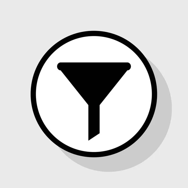 Filtri il segno semplice. Vettore. Icona nera piatta in cerchio bianco con ombra su sfondo grigio . — Vettoriale Stock