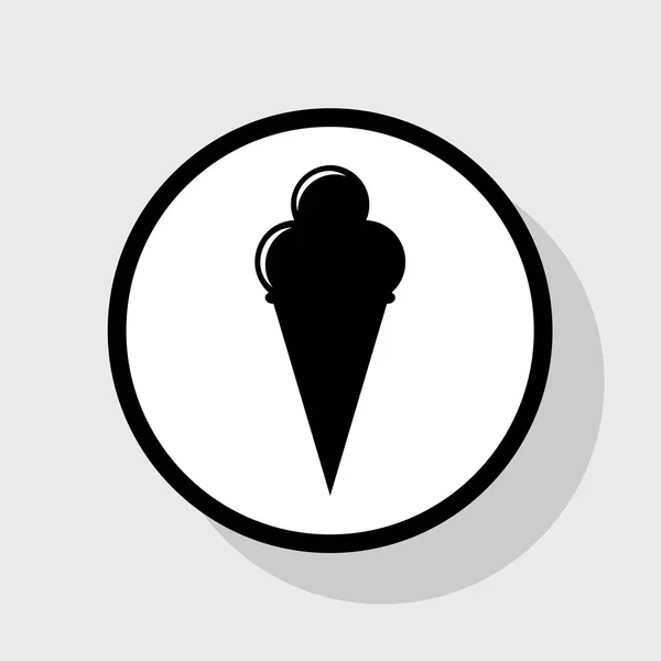 Ice Cream tecken. Vektor. Platt svart ikon i vit cirkel med skugga på grå bakgrund. — Stock vektor