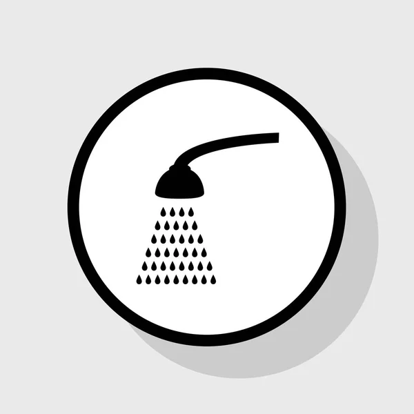 Dusche einfaches Zeichen. Vektor. flaches schwarzes Symbol in weißem Kreis mit Schatten auf grauem Hintergrund. — Stockvektor