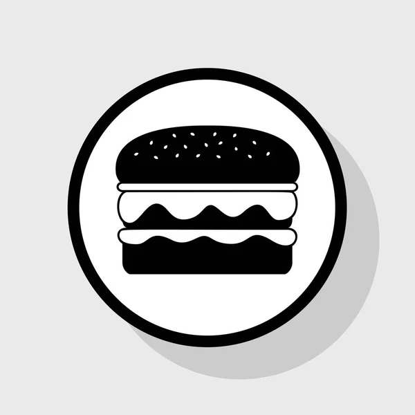 汉堡简单的符号。矢量。在与阴影在灰色背景的白色圆圈的平黑色图标. — 图库矢量图片