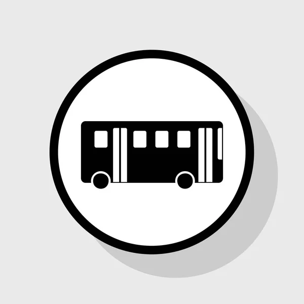 Bus enkla tecken. Vektor. Platt svart ikon i vit cirkel med skugga på grå bakgrund. — Stock vektor