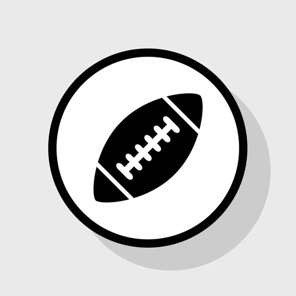 American Simple Football Ball. Vektor. flaches schwarzes Symbol in weißem Kreis mit Schatten auf grauem Hintergrund. — Stockvektor