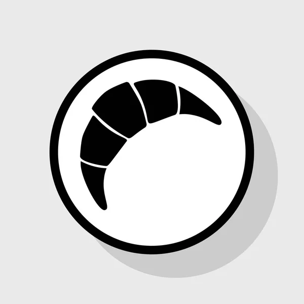 Croissant sinal simples. Vector. Ícone preto plano em círculo branco com sombra no fundo cinza . —  Vetores de Stock
