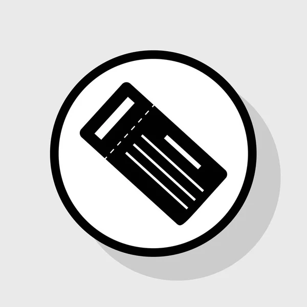 Billet simple signe. Vecteur. Icône noire plate en cercle blanc avec ombre sur fond gris . — Image vectorielle
