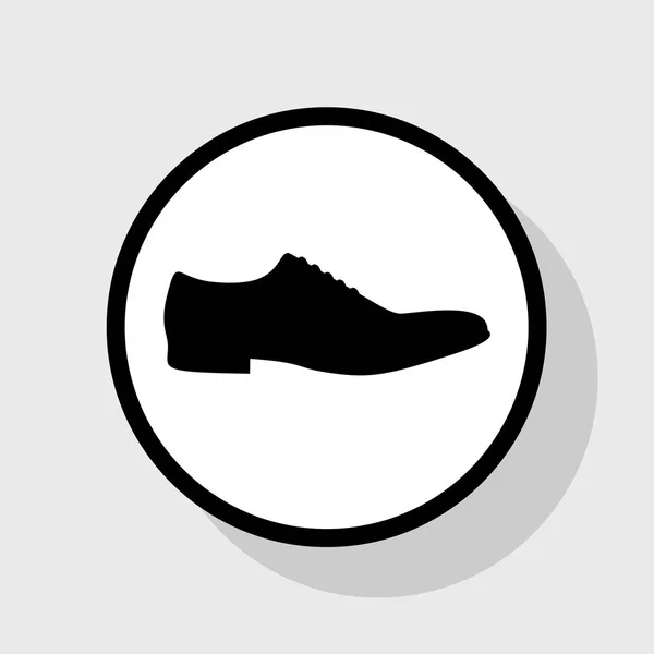 男性の靴に署名します。ベクトル。灰色の背景に影を白い円のフラット ブラック アイコン. — ストックベクタ
