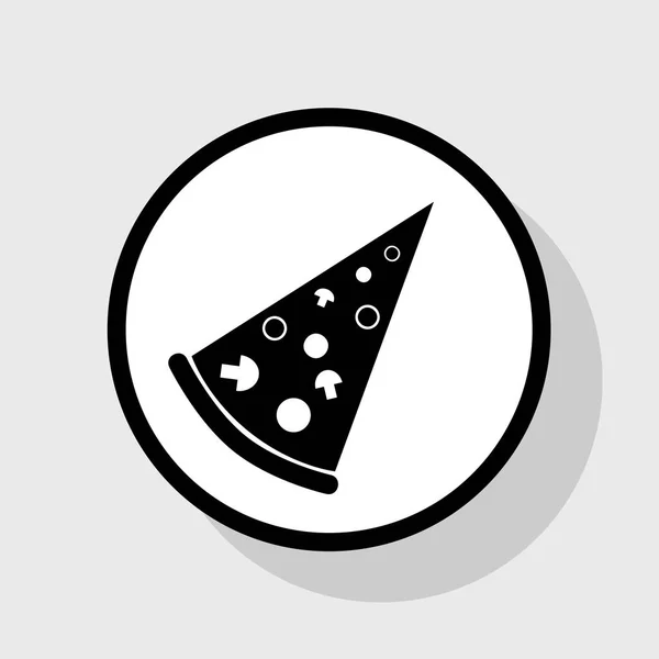 Pizza simple sign. Vector. Flat black icon in white circle with shadow at gray background. — Stock Vector