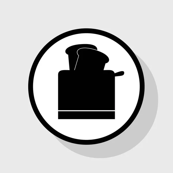 Ekmek kızartma makinesi basit kayıt. Vektör. Gölgeli gri arka plan, beyaz daire içinde düz siyah simgesi. — Stok Vektör