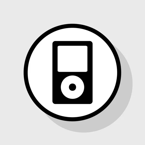 Dispositif de musique portable. Vecteur. Icône noire plate en cercle blanc avec ombre sur fond gris . — Image vectorielle