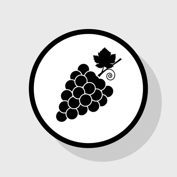 Grapes sign illustration. Vector. Flat black icon in white circle with shadow at gray background. — Stock Vector