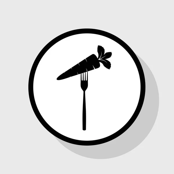 Illustration de signes alimentaires végétariens. Vecteur. Icône noire plate en cercle blanc avec ombre sur fond gris . — Image vectorielle