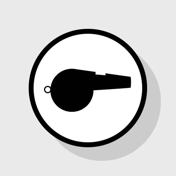 Sifflet. Vecteur. Icône noire plate en cercle blanc avec ombre sur fond gris . — Image vectorielle