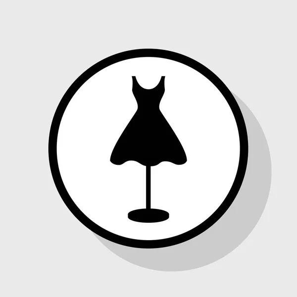 Mannequin avec signe vestimentaire. Vecteur. Icône noire plate en cercle blanc avec ombre sur fond gris . — Image vectorielle