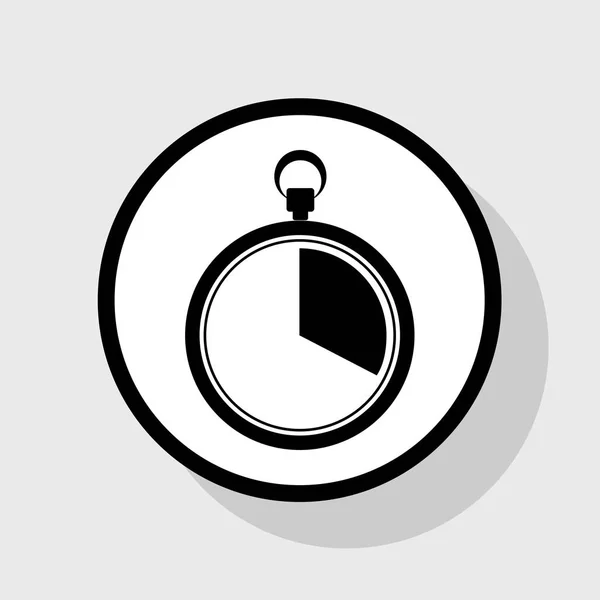 De 20 seconden, minuten stopwatch teken. Vector. Platte zwarte pictogram in de witte cirkel met schaduw op grijze achtergrond. — Stockvector