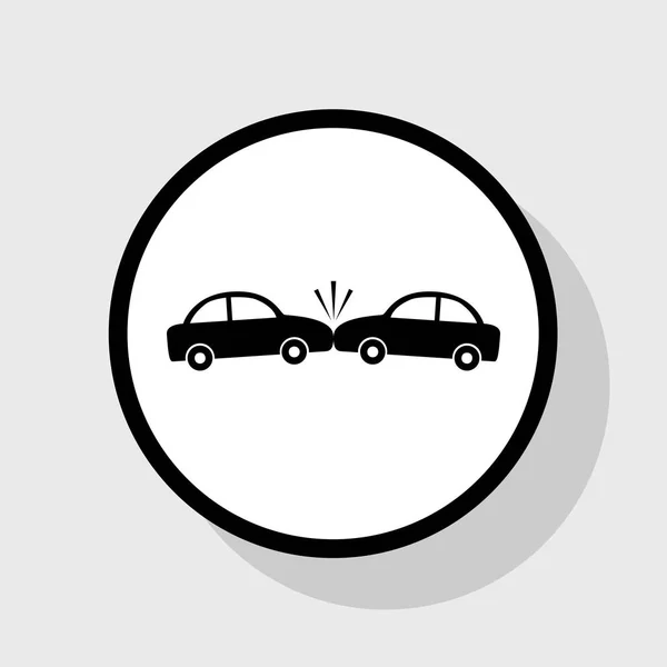 Unfallwagen beschildern. Vektor. flaches schwarzes Symbol in weißem Kreis mit Schatten auf grauem Hintergrund. — Stockvektor