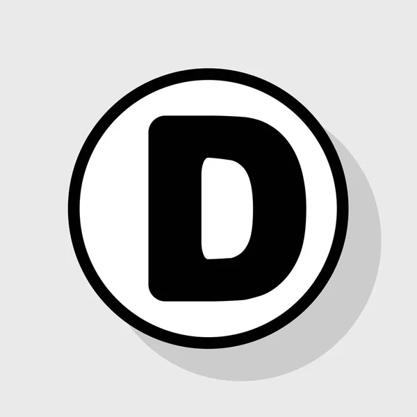 Carta D elemento modelo de design de sinal. Vector. Ícone preto plano em círculo branco com sombra no fundo cinza . —  Vetores de Stock