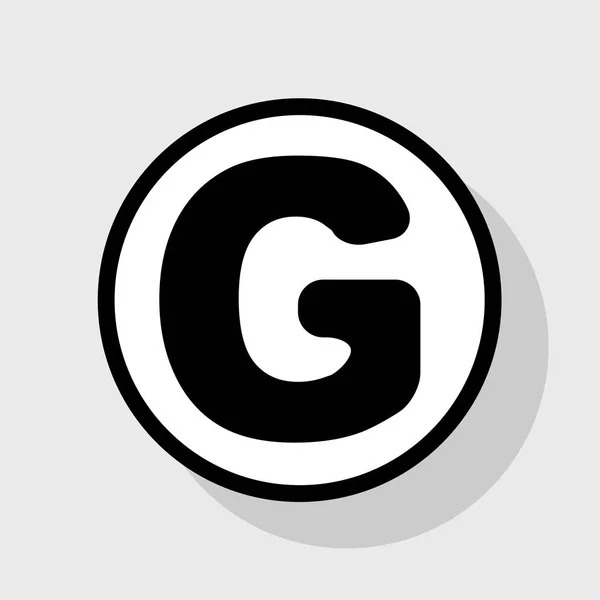 Carta G elemento modelo de design de sinal. Vector. Ícone preto plano em círculo branco com sombra no fundo cinza . — Vetor de Stock