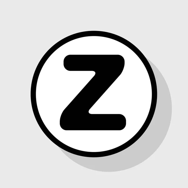 Letra Z elemento plantilla de diseño de signo. Vector. Icono plano negro en círculo blanco con sombra en fondo gris . — Archivo Imágenes Vectoriales