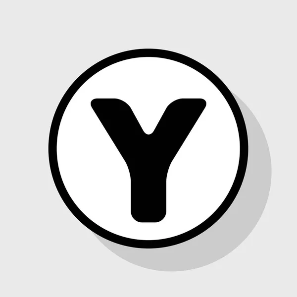 Litera Y znak projektowania szablonu elementu. Wektor. Ikona płaskie, czarne w białe kółko z cienia na szarym tle. — Wektor stockowy