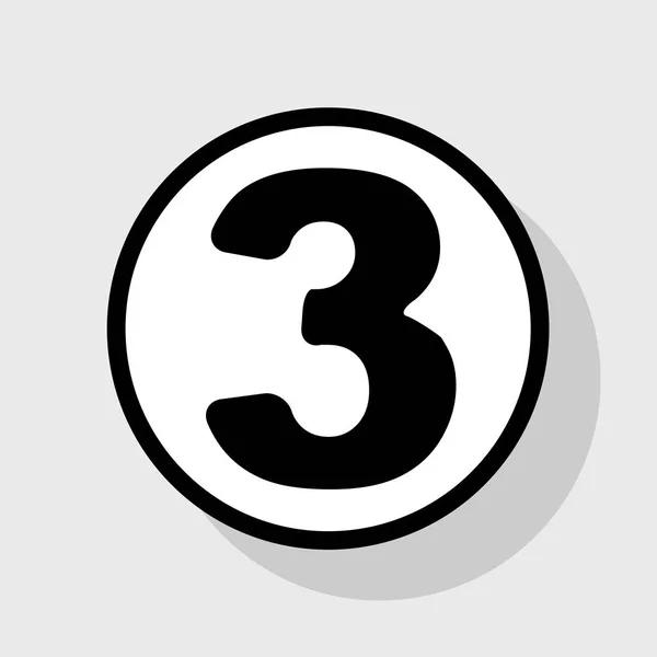 Número 3 elemento plantilla de diseño de signo. Vector. Icono plano negro en círculo blanco con sombra en fondo gris . — Vector de stock