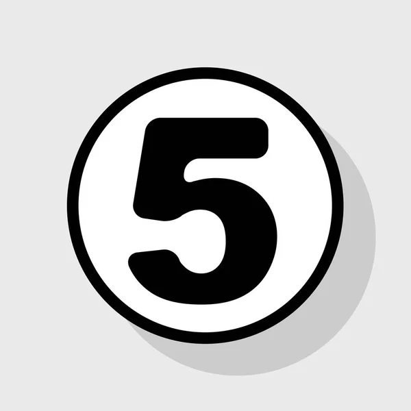 Číslo 5 znamení prvek šablony návrhu. Vektor. Plochá černá ikona v bílém kruhu se stínem na šedém pozadí. — Stockový vektor