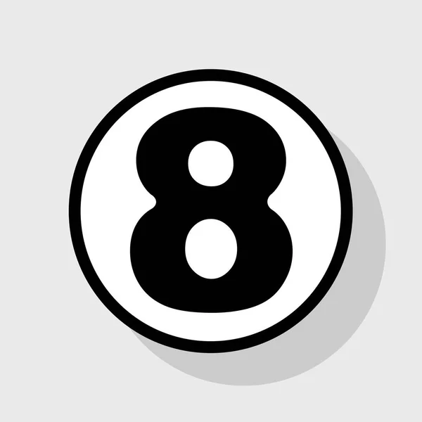 Mall för nummer 8 tecken designelement. Vektor. Platt svart ikon i vit cirkel med skugga på grå bakgrund. — Stock vektor