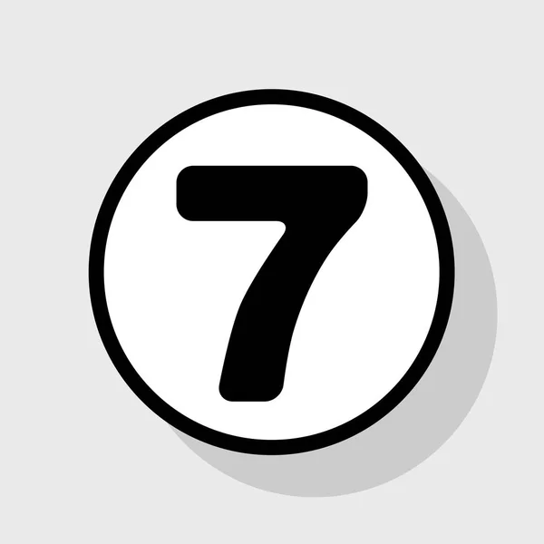 Number 7 sign design template element. Vector. Flat black icon in white circle with shadow at gray background. — Stock Vector