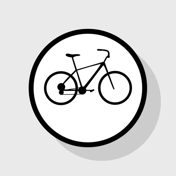 Bicicleta, sinal de bicicleta. Vector. Ícone preto plano em círculo branco com sombra no fundo cinza . — Vetor de Stock