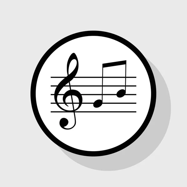 Musik fiol klav. G-klav och anteckningar G, H. Vector. Platt svart ikon i vit cirkel med skugga på grå bakgrund. — Stock vektor
