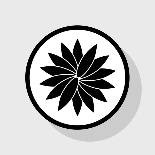 Blumenschild. Vektor. flaches schwarzes Symbol in weißem Kreis mit Schatten auf grauem Hintergrund. — Stockvektor