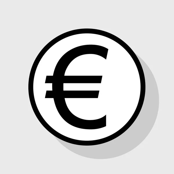 Signo euro. Vector. Icono plano negro en círculo blanco con sombra en fondo gris . — Vector de stock