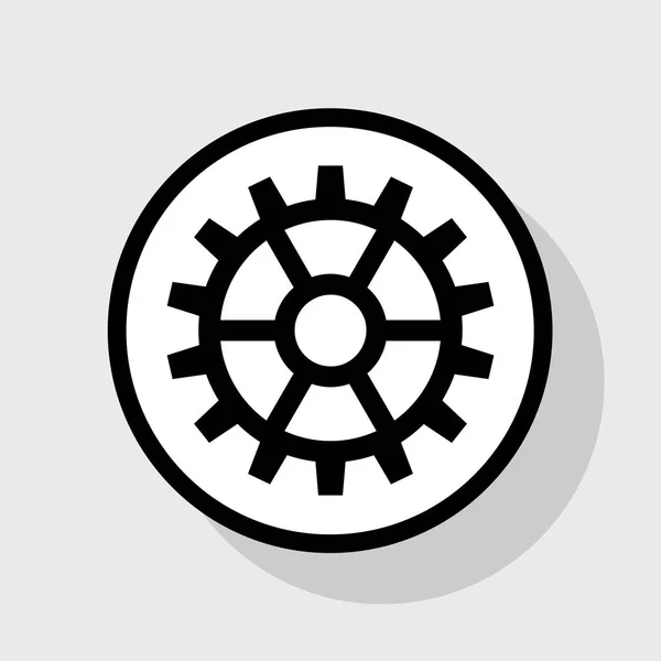 Schaltgetriebe. Vektor. flaches schwarzes Symbol in weißem Kreis mit Schatten auf grauem Hintergrund. — Stockvektor