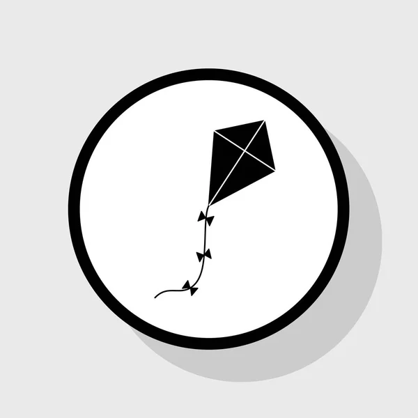 Kite teken. Vector. Platte zwarte pictogram in de witte cirkel met schaduw op grijze achtergrond. — Stockvector