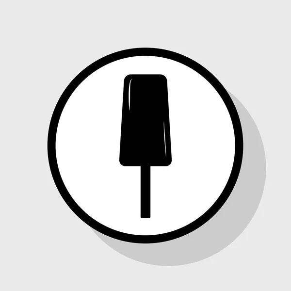 Ice Cream tecken. Vektor. Platt svart ikon i vit cirkel med skugga på grå bakgrund. — Stock vektor