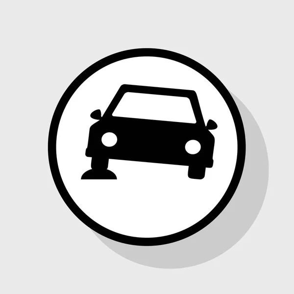 Parkplatzschild. Vektor. flaches schwarzes Symbol in weißem Kreis mit Schatten auf grauem Hintergrund. — Stockvektor