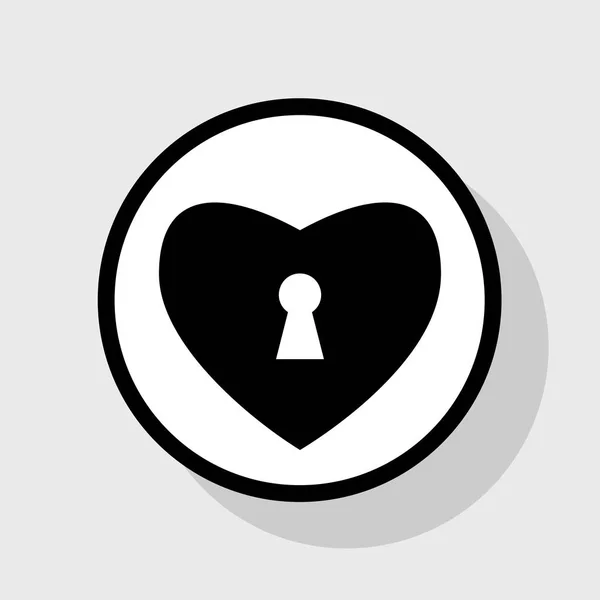 Corazón con signo de bloqueo. Vector. Icono plano negro en círculo blanco con sombra en fondo gris . — Archivo Imágenes Vectoriales