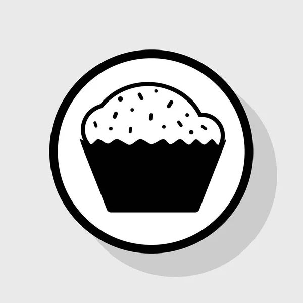カップケーキの標識です。ベクトル。灰色の背景に影を白い円のフラット ブラック アイコン. — ストックベクタ