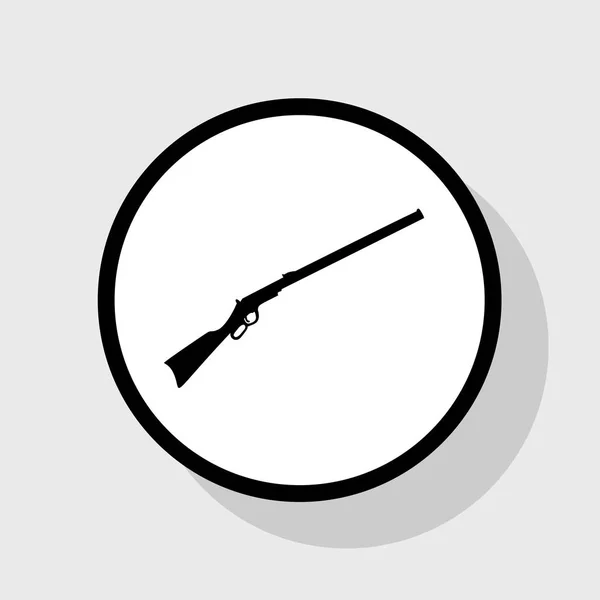 Illustration vectorielle d'icône de fusil de chasse. Pistolet à silhouette. Vecteur. Icône noire plate en cercle blanc avec ombre sur fond gris . — Image vectorielle