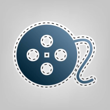 Film dairesel işareti. Vektör. Gri arka plan, kesmek için anahat ile mavi kutsal kişilerin resmi.