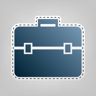 Evrak Çantası'nı işaret illüstrasyon. Vektör. Gri arka plan, kesmek için anahat ile mavi kutsal kişilerin resmi.