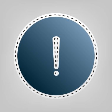 Ünlem işareti işareti. Vektör. Gri arka plan, kesmek için anahat ile mavi kutsal kişilerin resmi.