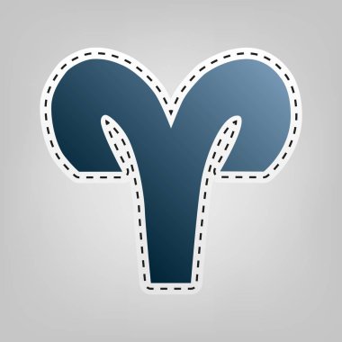 Koç illüstrasyon işareti. Vektör. Gri arka plan, kesmek için anahat ile mavi kutsal kişilerin resmi.