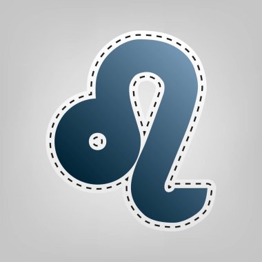 Leo işareti illüstrasyon. Vektör. Gri arka plan, kesmek için anahat ile mavi kutsal kişilerin resmi.