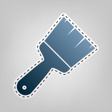 Fırça işareti illüstrasyon. Vektör. Gri arka plan, kesmek için anahat ile mavi kutsal kişilerin resmi.